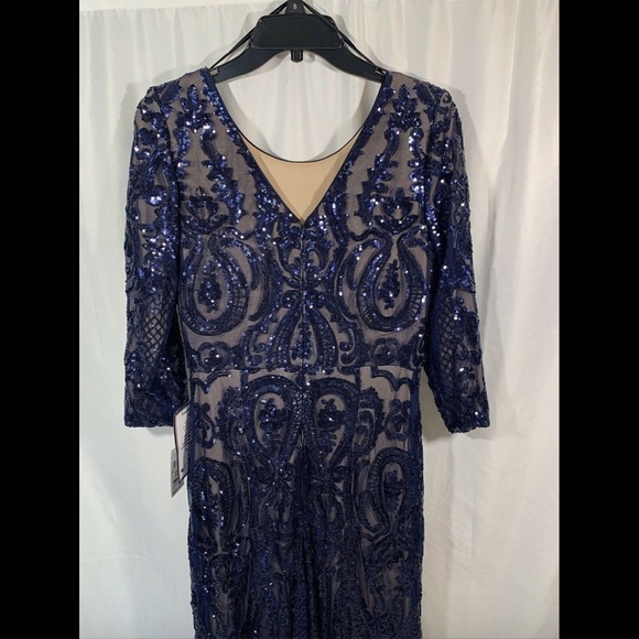 NWT $269‎ Alex Evenings Sequin Embroidered Mesh A-Line Gown Navy [ SZ 8 ] #E936 - Picture 10 of 12